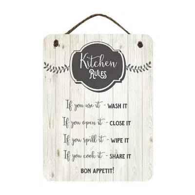 Courtside Market Kitchen Rules 12x16 Artboard With Twine Wood Wall Art In White