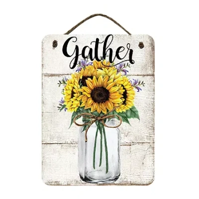Courtside Market Sunflower 12x16 Artboard With Twine Wood Wall Art In White