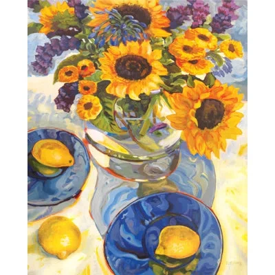 Courtside Market Sunflower & Lemons Canvas Print In Blue;yellow
