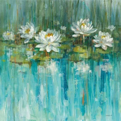 Courtside Market 'water Lily Pond V2' Painting Print On Wrapped Canvas In Blue;white;green