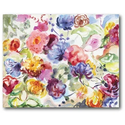 Courtside Market Watercolor Dreamy Flowers I Painting Print On Wrapped Canvas In Green;yellow;purple