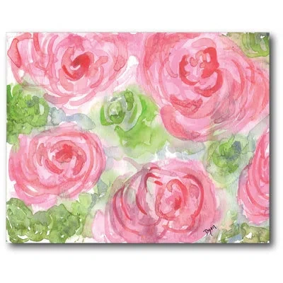 Courtside Market Watercolor Flower Painting Print On Wrapped Canvas In Pink And Green In Green;pink