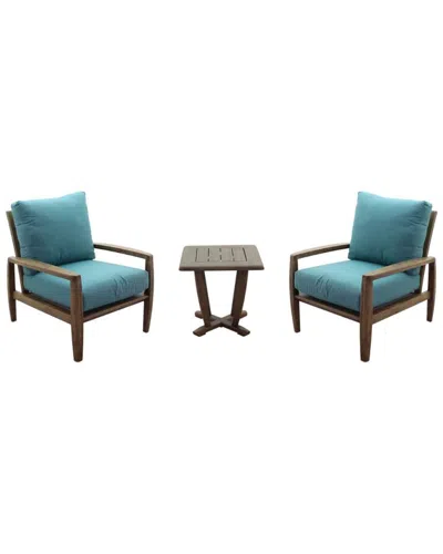 Courtyard Casual Avalon Teak 3pc Square Balcony Set In Blue
