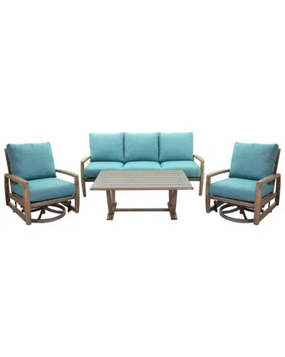 Courtyard Casual Avalon Teak 4pc Motion Seating Set In Blue