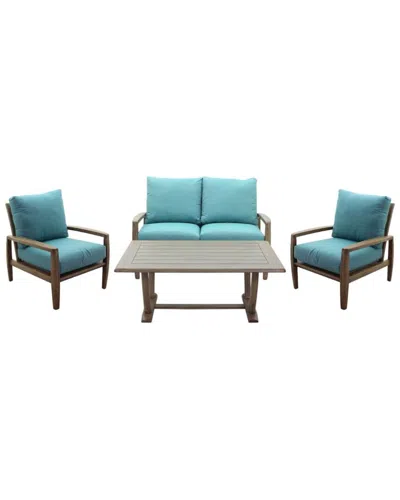 Courtyard Casual Avalon Teak Loveseat 4pc Seating Set In Blue