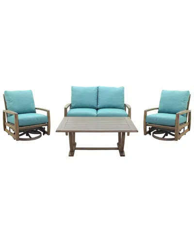 Courtyard Casual Avalon Teak Motion 4pc Seating Set In Blue