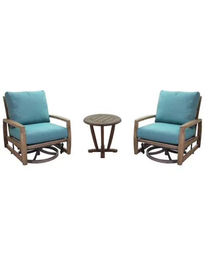 Courtyard Casual Avalon Teak Round 3pc Motion Balcony Set In Blue