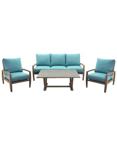 Courtyard Casual Avalon Teak Sofa 4pc Seating Set In Blue