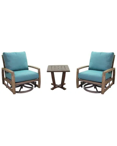 Courtyard Casual Avalon Teak Square 3pc Motion Balcony Set In Blue