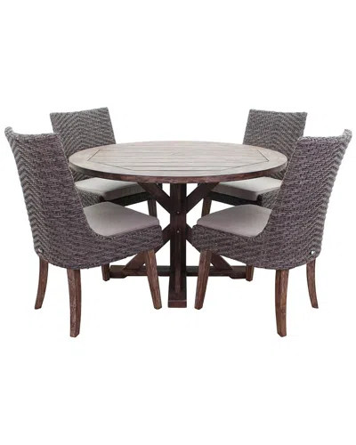 Courtyard Casual Bermuda Fsc Teak 5pc 48in Round Dining Set With 1 Table And 4  Dining Chairs In Taupe