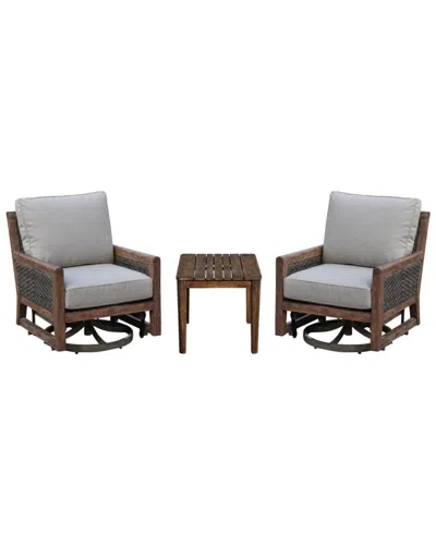 Courtyard Casual Bermuda Teak 3pc Motion Balcony Set In Taupe
