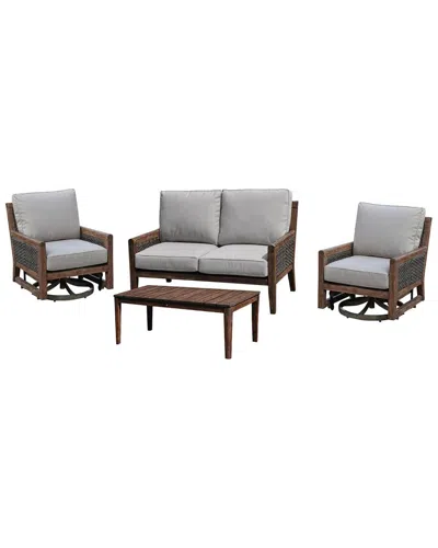 Courtyard Casual Bermuda Teak 4pc Motion Seating Set In Taupe