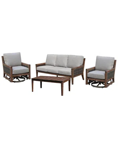 Courtyard Casual Bermuda Teak 4pc Sofa Motion Seating Set In Taupe