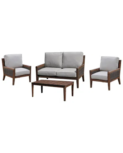 Courtyard Casual Bermuda Teak Loveseat 4pc Seating Set In Taupe