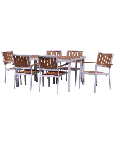 Courtyard Casual Catalina 7pc Dining Set With 60in X39in Rectangle Table And 6 Dining Chairs In Brown
