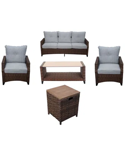 Courtyard Casual Costa Mesa Brown 5pc Sofa Seating Set In Blue