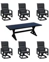Courtyard Casual Santorini 7pc 84in Rectangle Motion Dining Table In Black