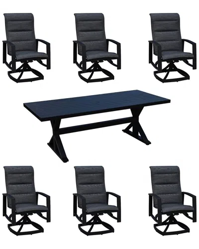 Courtyard Casual Santorini 7pc 84in Rectangle Motion Dining Table In Black