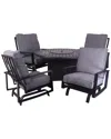 Courtyard Casual Creative Outdoor Products  Santorini Black Aluminum 5pc Motion Fire Pit Seating Grou In Black