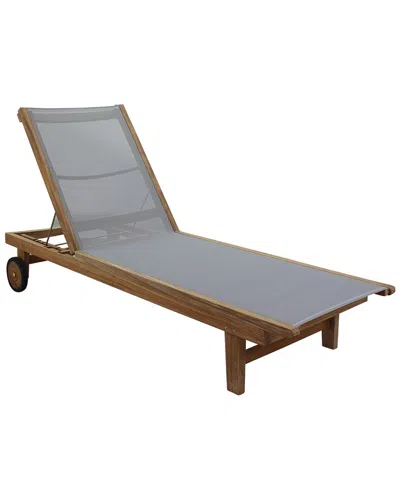Courtyard Casual Deck Side Natural Teak Outdoor Sling Chaise Lounge Chair In Brown