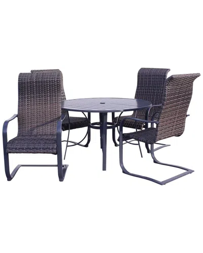 Courtyard Casual Santa Fe Dark Gray 5pc Dining Set With 48in Round Table And 4 Wicker Spring Chairs In Brown
