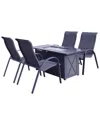 Courtyard Casual Santa Fe Dark Gray 5pc Rectangle Fire Pit Set With 1 Fire Pit  And 4 Sling Chairs In Gray
