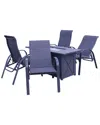 Courtyard Casual Santa Fe Dark Gray 5pc Rectangle Fire Pit Set With 1 Fire Pit  And 4 Sling Reclining Chairs In Gray