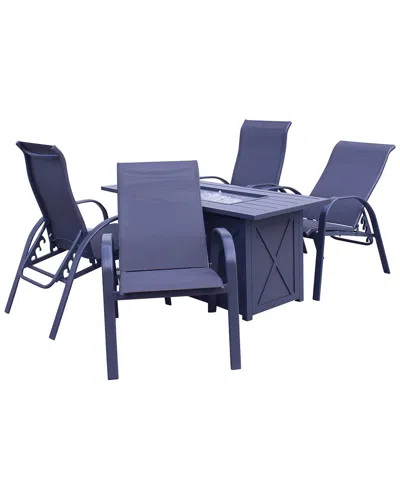 Courtyard Casual Santa Fe Dark Gray 5pc Rectangle Fire Pit Set With 1 Fire Pit  And 4 Sling Reclining Chairs