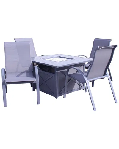Courtyard Casual Santa Fe Dark Gray 5pc Square Fire Pit Set With 1 Fire Pit And 4 Sling Chairs