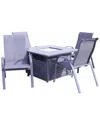 Courtyard Casual Santa Fe Dark Gray 5pc Square Fire Pit Set With 1 Fire Pit  And 4 Sling Chairs In Gray