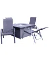 Courtyard Casual Santa Fe Dark Gray 5pc Square Fire Pit Set With 1 Fire Pit  And 4 Sling Reclining Chairs In Gray