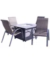 Courtyard Casual Santa Fe Dark Gray 5pc Square Fire Pit Set With 1 Fire Pit  And 4 Wicker Chairs In Gray