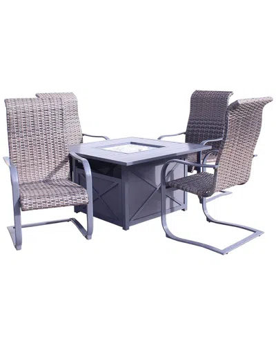 Courtyard Casual Santa Fe Dark Gray 5pc Square Fire Pit Set With 1 Fire Pit And 4 Wicker Spring Chai