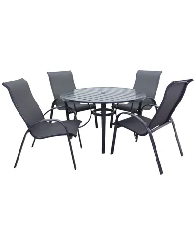 Courtyard Casual Santa Fe Sling Chair Silver Round 5pc Dining Set In Gray