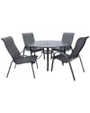 Courtyard Casual Santa Fe Sling Chair Silver Round 5pc Dining Set In Silver