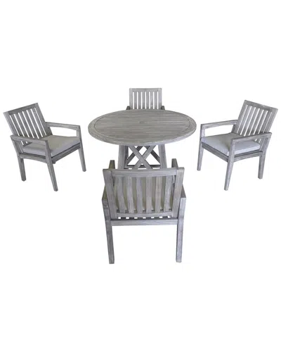 Courtyard Casual Surf Side Teak 5pc 48in Round Dining Set In Gray
