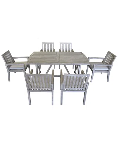 Courtyard Casual Surf Side Teak 7 Pc 72 Rectangle Dining Set In Gray