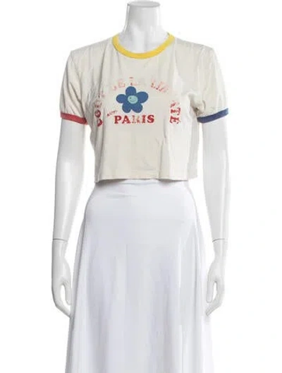 Pre-owned Cout De La Liberte Bamboo Graphic Print Crop Top In Neutrals