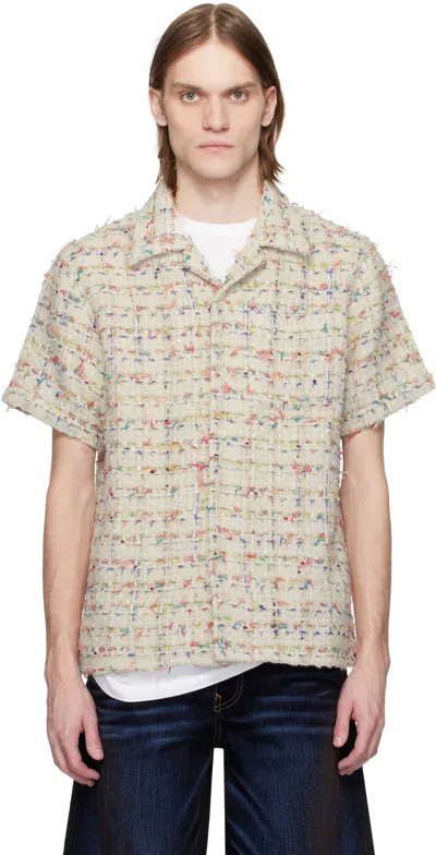 Cout De La Liberte Beige Robbie Woven Tweed Bowling Shirt In White-multi