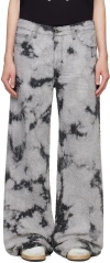 Cout De La Liberte Black & Gray Victor Loop Wide Leg Jeans In Marble Black