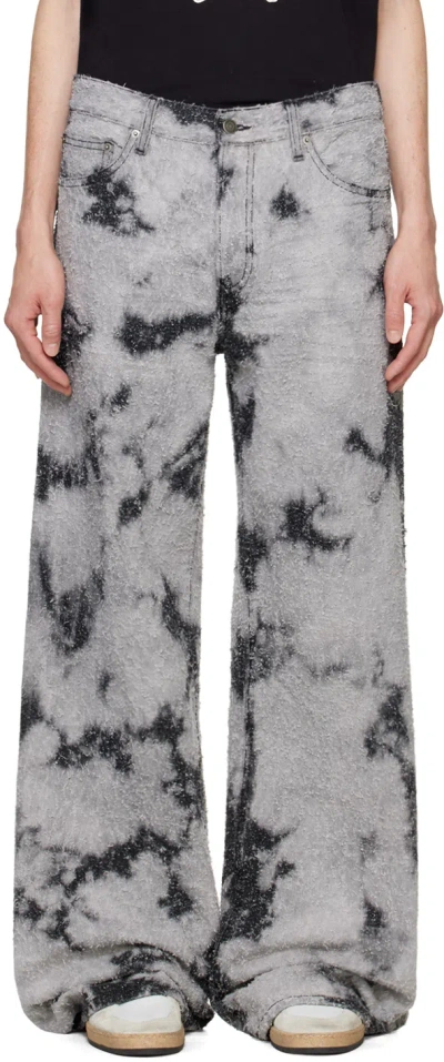 Cout De La Liberte Black & Gray Victor Loop Wide Leg Jeans In Marble Black