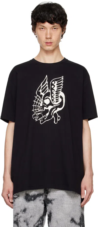 Cout De La Liberte Black Freddie Winged Skull T-shirt In Black-white