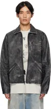 Cout De La Liberte Black Luke Coated Ecru Rigid Twill Denim Jacket In Gray