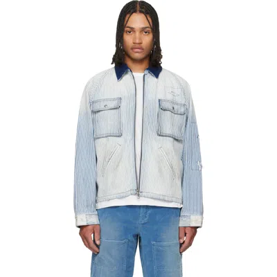 Cout De La Liberte Blue & White Alfred Cargo Pocket Denim Jacket In Black