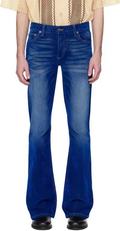 Cout De La Liberte Blue Jimmy Stretch Suede Flare Jeans In Di Niro Blue