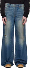 Cout De La Liberte Blue Victor Twill Gold Lurex Wide Leg Jeans In Blue