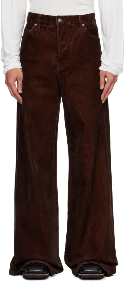 Cout De La Liberte Brown Victor Suede Twill Wide Leg Trousers