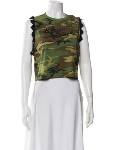 Pre-owned Cout De La Liberte Camouflage Print Crew Neck Crop Top W/ Tags In Green