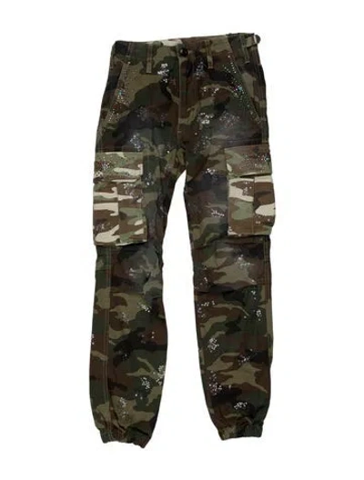 Pre-owned Cout De La Liberte Camouflage Print Straight Leg Pants In Green