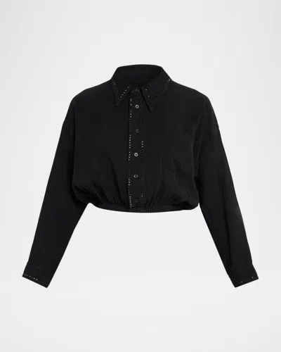 Cout De La Liberte Chelsea Embellished Silk Blouse In Black